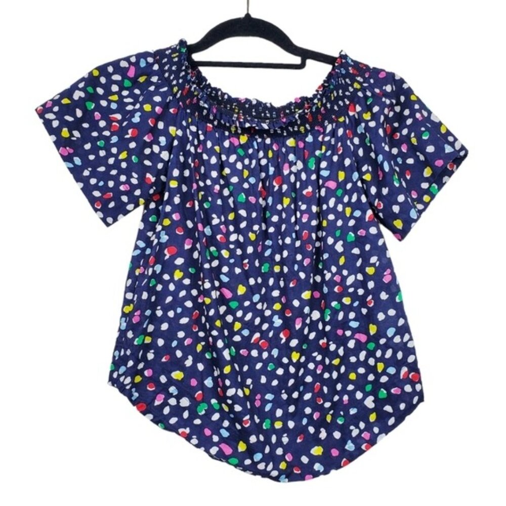 J.Crew Womens Multicolor Ratti Happy Cat Dot Print Off The Shoulder Top Size 00P - Picture 4 of 5